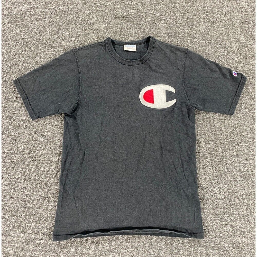VINTAGE Champion Shirt Black Short Sleeve Crew Tee Streetwear Adult Mens Medium